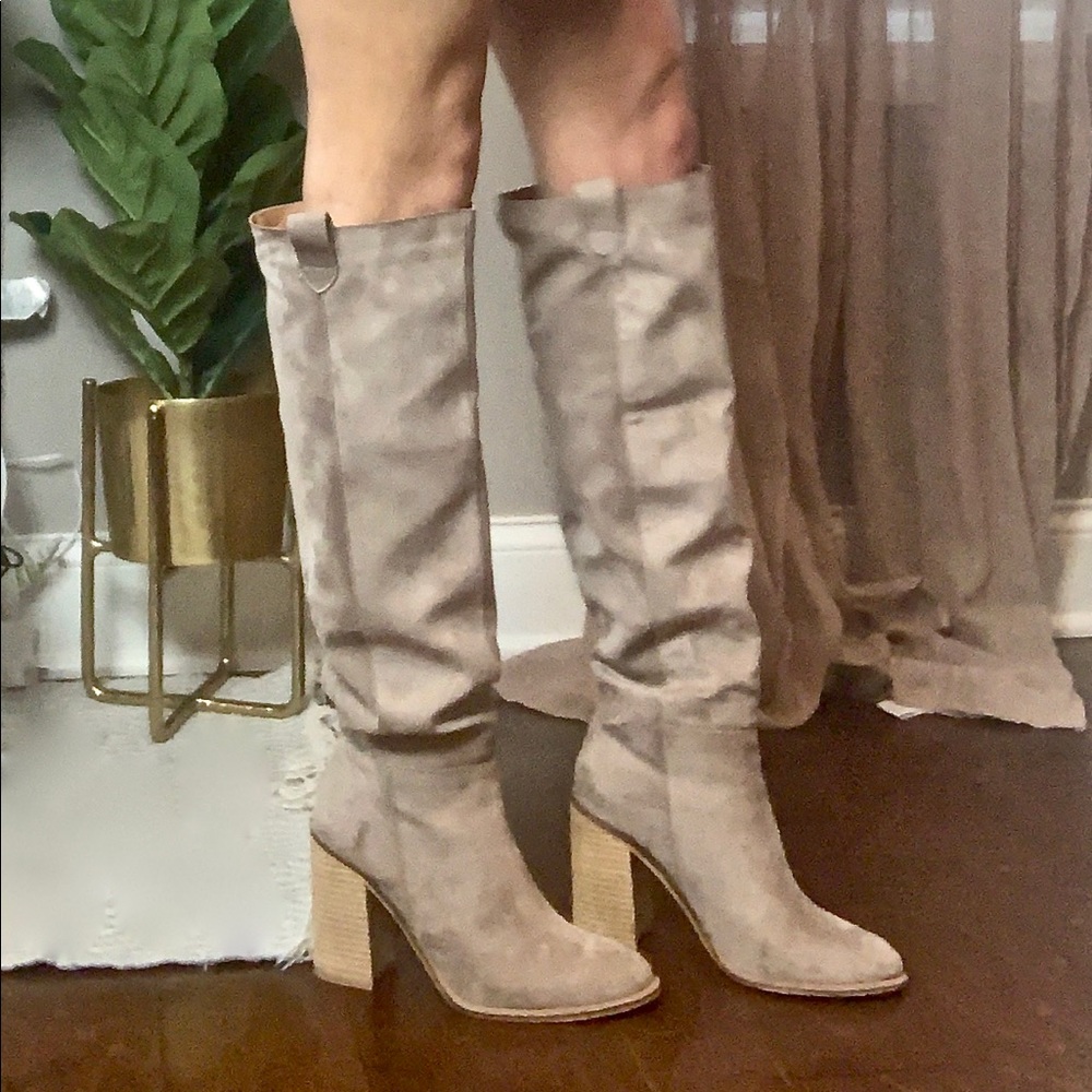 Mi.iM Taupe Suede Knee-High Heeled Boots